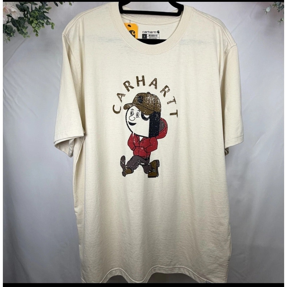 Carhartt Mens Relaxed Fit Graphic T-Shirt Cream Off-White TK7051-M Large NWT